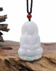 Genuine Burmese Blue Jadeite Jade Guanyin Necklace