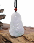 Genuine Burmese Blue Jadeite Jade Guanyin Necklace