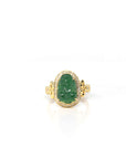 Baikalla 18ky Gold Natural Imperial Green Jadeite Jade Pixiu Ring w/ Natural Diamonds