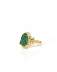 Baikalla 18ky Gold Natural Imperial Green Jadeite Jade Pixiu Ring w/ Natural Diamonds