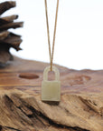 Baikalla Genuine Ice Yellow Jadeite Jade Lock Necklace Pendant