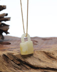 Baikalla Genuine Ice Yellow Jadeite Jade Lock Necklace Pendant