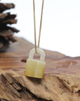 Baikalla Genuine Ice Yellow Jadeite Jade Lock Necklace Pendant