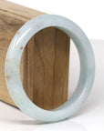 Baikalla Natural Light Blue-Green W/ Sajin (Golden Dust) Jadeite Jade "Half Round" Bangle Bracelet (60.3mm)