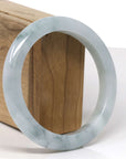 Baikalla Natural Light Blue-Green Flower Jadeite Jade "Half Round" Bangle Bracelet (60.9mm)