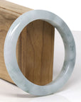 Baikalla Natural Light Blue-Green Flower Jadeite Jade "Half Round" Bangle Bracelet (60.9mm)