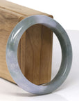 Baikalla Natural Deep Oil-Green & Lavender Jadeite Jade "Half Round" Bangle Bracelet (57.5mm)