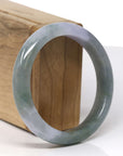 Baikalla Natural Deep Oil-Green & Lavender Jadeite Jade "Half Round" Bangle Bracelet (57.5mm)
