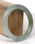 High-End Natural Icy Green W/ Yellow-Green Patch & Sajin (Golden Dust) "Traditional Round" Jadeite Jade Bangle Bracelet (57.5mm)