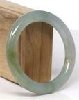 High-End Natural Icy Green W/ Yellow-Green Patch & Sajin (Golden Dust) "Traditional Round" Jadeite Jade Bangle Bracelet (57.5mm)
