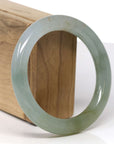 High-End Natural Icy Green W/ Yellow-Green Patch & Sajin (Golden Dust) "Traditional Round" Jadeite Jade Bangle Bracelet (57.5mm)