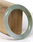 High-End Natural Icy Green W/ Yellow-Green Patch & Sajin (Golden Dust) "Traditional Round" Jadeite Jade Bangle Bracelet (57.5mm)