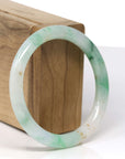 High-End Natural Icy Vibrant Green & Sajin (Golden Dust) "Traditional Round" Jadeite Jade Bangle Bracelet (56.2mm)