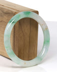 High-End Natural Icy Vibrant Green & Sajin (Golden Dust) "Traditional Round" Jadeite Jade Bangle Bracelet (56.2mm)