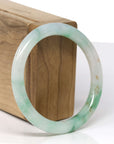 High-End Natural Icy Vibrant Green & Sajin (Golden Dust) "Traditional Round" Jadeite Jade Bangle Bracelet (56.2mm)