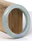 Baikalla Natural Light Green W/ Blue-Lavender Patches Jadeite Jade "Half Round" Bangle Bracelet (59.1mm)
