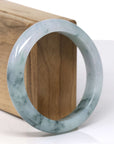 Baikalla Natural Blue-Green Flower Jadeite Jade "Half Round" Bangle Bracelet (57.5mm)