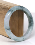Baikalla Natural Blue-Green Flower Jadeite Jade "Half Round" Bangle Bracelet (57.5mm)