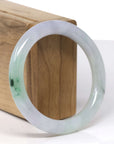 Baikalla Natural Icy Light Lavender W/ Deep Green Flower "Traditional Round" Jadeite Jade Bangle Bracelet (55.6mm)