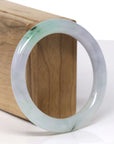 Baikalla Natural Icy Light Lavender W/ Deep Green Flower "Traditional Round" Jadeite Jade Bangle Bracelet (55.6mm)