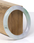 Baikalla Natural Icy Light Lavender W/ Deep Green Flower "Traditional Round" Jadeite Jade Bangle Bracelet (55.6mm)