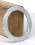 Baikalla Natural Icy Light Lavender W/ Deep Green Flower "Traditional Round" Jadeite Jade Bangle Bracelet (55.6mm)