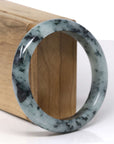 Baikalla Natural Deep Blue-Green Flower Jadeite Jade "Half Round" Bangle Bracelet (57.7mm)