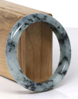 Baikalla Natural Deep Blue-Green Flower Jadeite Jade "Half Round" Bangle Bracelet (57.7mm)