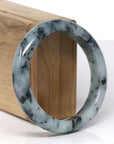 Baikalla Natural Deep Blue-Green Flower Jadeite Jade "Half Round" Bangle Bracelet (57.7mm)