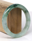 Baikalla Natural Icy Light Green W/ Deep Green Flower Jadeite Jade "Half Round" Bangle Bracelet (60.4mm)
