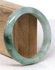Baikalla Natural Icy Light Green W/ Deep Green Flower Jadeite Jade "Half Round" Bangle Bracelet (60.4mm)