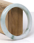 Baikalla Natural Light Blue-Green W/ Deep Green Flowers Jadeite Jade "Half Round" Bangle Bracelet (62.9mm)