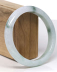 Baikalla Natural Light Blue-Green W/ Deep Green Flowers Jadeite Jade "Half Round" Bangle Bracelet (62.9mm)