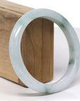 Baikalla Natural Light Blue-Green W/ Deep Green Flowers Jadeite Jade "Half Round" Bangle Bracelet (62.9mm)