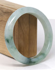 Baikalla Natural Icy Light Green W/ Deep Green Flowers Jadeite Jade "Half Round" Bangle Bracelet (60.4mm)