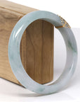 Baikalla Natural Light Blue-Green Jadeite Jade "Half Round" Bangle Bracelet W/ 18ky Gold Accent (61.1mm)