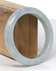 Baikalla Natural Light Blue-Green W/ Lavender Patch Jadeite Jade "Half Round" Bangle Bracelet (59.4mm)