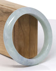 Baikalla Natural Light Blue-Green W/ Lavender Patch Jadeite Jade "Half Round" Bangle Bracelet (59.4mm)