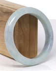 Baikalla Natural Light Blue-Green W/ Lavender Patch Jadeite Jade "Half Round" Bangle Bracelet (59.4mm)