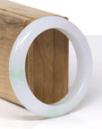 High-End Natural Icy Apple-Green Patches Jadeite Jade "Half Round" Bangle Bracelet (55.6mm)