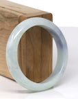 Baikalla Natural Light Green W/ Blue-Lavender Patches Jadeite Jade "Half Round" Bangle Bracelet (54.5mm)