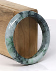 Baikalla Natural Deep Green Flower & Black Wuji Jadeite Jade "Half Round" Bangle Bracelet (55mm)
