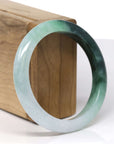 Baikalla Natural Light Green W/ Deep Green Patch Jadeite Jade "Half Round" Bangle Bracelet (57.4mm)