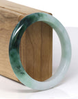 Baikalla Natural Light Green W/ Deep Green Patch Jadeite Jade "Half Round" Bangle Bracelet (57.4mm)