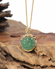 Baikalla Natural Icy Oil Green Jadeite Jade "RuYi" Pendant W/ 18ky Gold Bail & Natural Diamonds