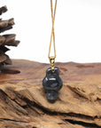 Baikalla Natural Black Wuji Jadeite Jade "Joy Bunny" Pendant W/ 14ky Gold Bail