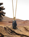 Baikalla Natural Black Wuji Jadeite Jade "Shadow Ghost" Pendant W/ 14ky Gold Bail
