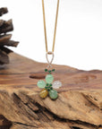 Baikalla Natural Icy Multi-Color Jadeite Jade Flower Pendant W/ 18KR Gold Bail & Natural Diamonds