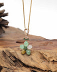 Baikalla Natural Icy Multi-Color Jadeite Jade Flower Pendant W/ 18KR Gold Bail & Natural Diamonds