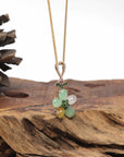Baikalla Natural Icy Multi-Color Jadeite Jade Flower Pendant W/ 18KR Gold Bail & Natural Diamonds